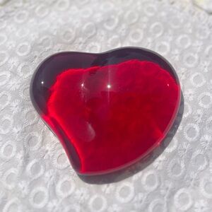 Signed Tiffany & Co. Elsa Peretti Red Heart Glass Paperweight, Used